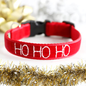 HO HO HO Santa Embroidered Velvet Dog Collar Christmas Dog Collar