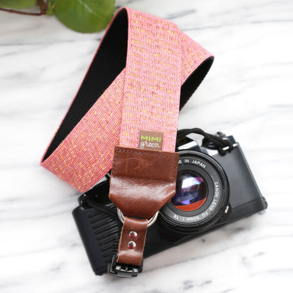 Rose Gold Linen DSLR Camera Strap with Subtle Gold Sparkle