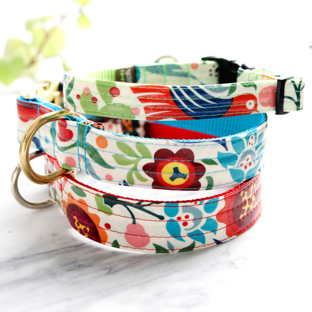 Frida mexican dog collar laminated cotton