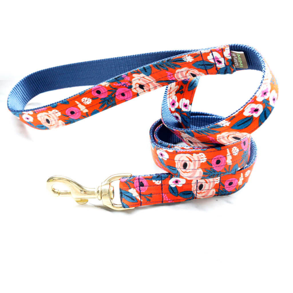 scarlet orange dog leash rifle paper co fabric roses