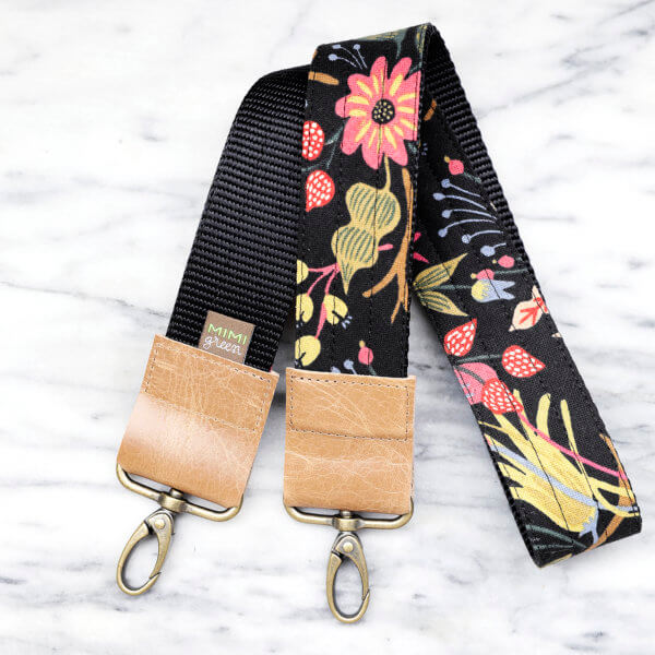 'Noir' Canvas Bag Strap -- Rifle Paper Co. Modern Floral Print