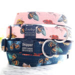 1.5 Inch Wide Personalized Dog Collar -- Rifle Paper Co. Monarch Butterfly Pattern or Juliet Navy Floral