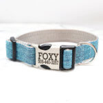 Malibu Teal Linen Dog Collar * Optional Bowtie or Bandana