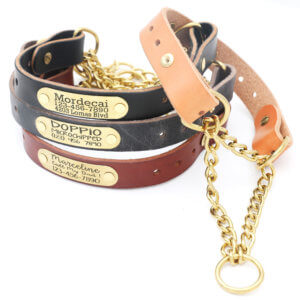 English Bridle Leather Dog Collar with Name Plate