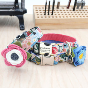 garden party floral canvas dog collar with matching felt flower accessory