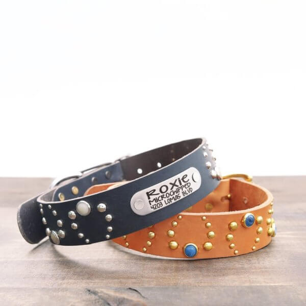Studded Wide Leather Dog Collar - 1.5" Horseshoe Pattern