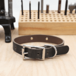 Grey Leather Dog Collar – Belt Buckle Style