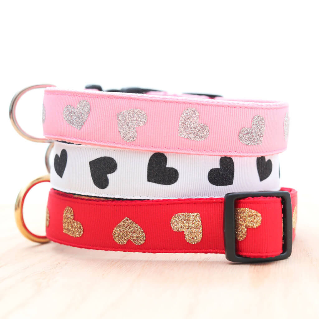 Glitter Hearts Valentine Dog Collar Made in the USA