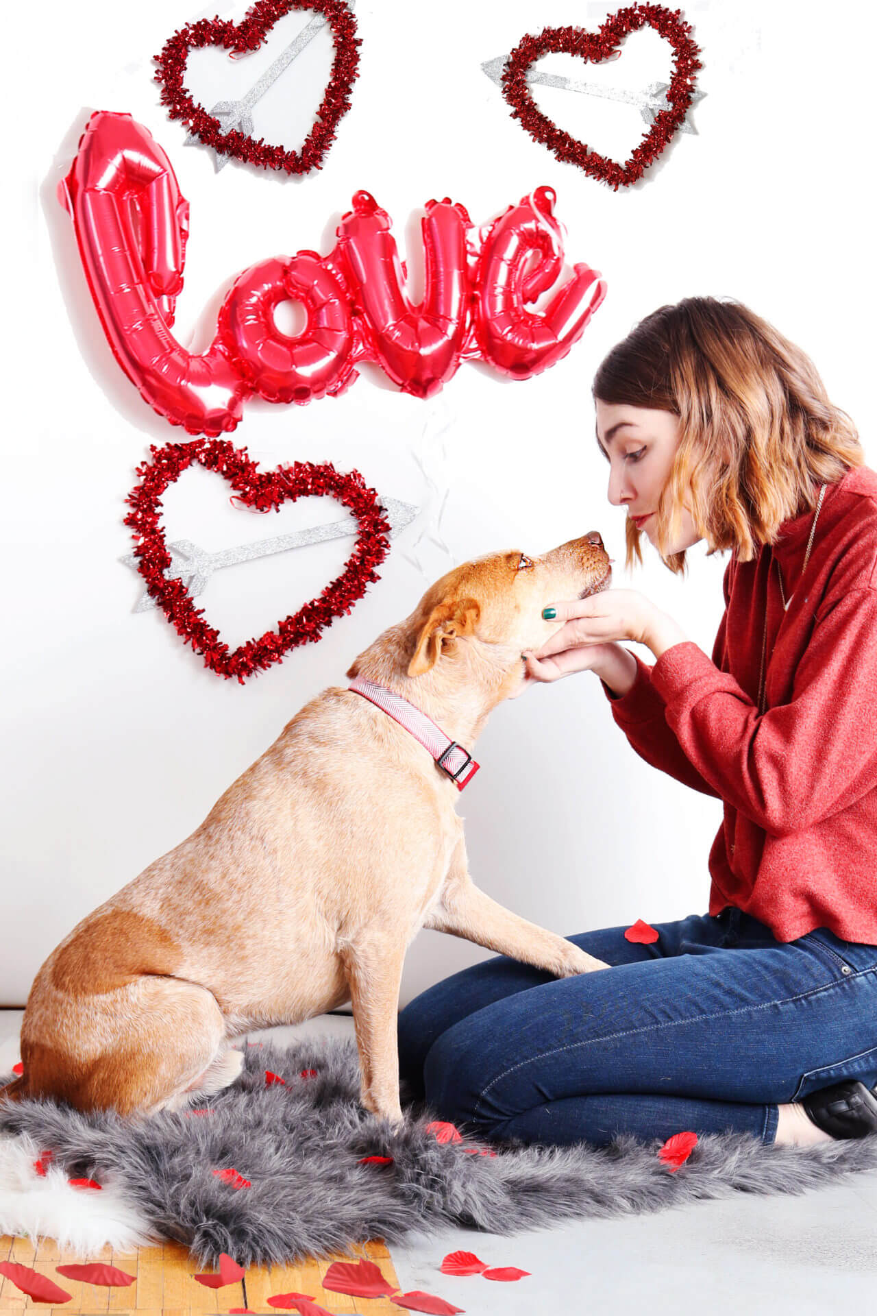 Valentine's Day Dog Collar -- Red and Pink Herringbone - Image 6