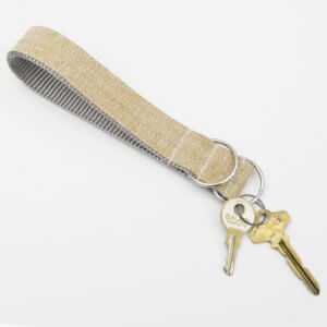 Leather Tan Linen Wristlet Key Fob