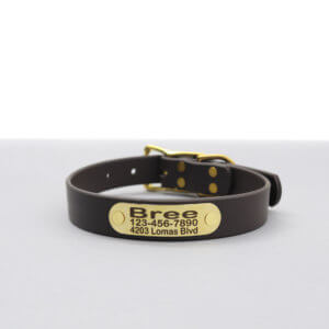 waterproof biothane belt nameplate dog collar brown