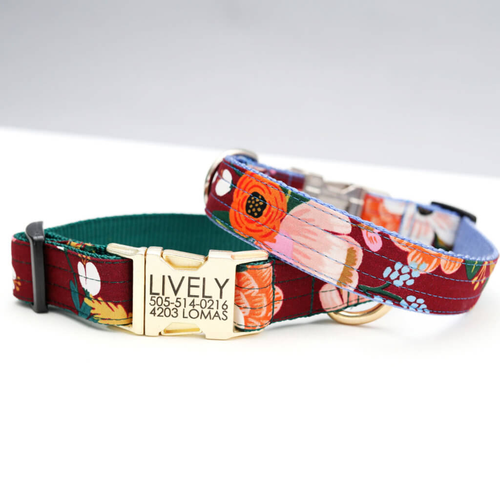 Rifle Paper Co floral dog collar wine