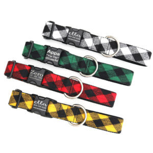 1.5 wide Black & Tan Plaid adjustable dog collar, extra large