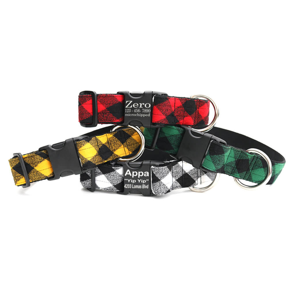 personalized buffalo plaid dog collar for big dogs and hounds
