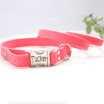DD: Coral Pink Waterproof Leather Alternative Dog Collar with Engraved Buckle