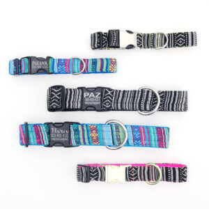 Paz and parasol beachy woven dog collars with engraving