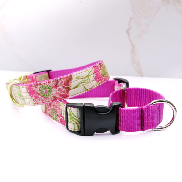 Audrey floral martingale dog collar pink