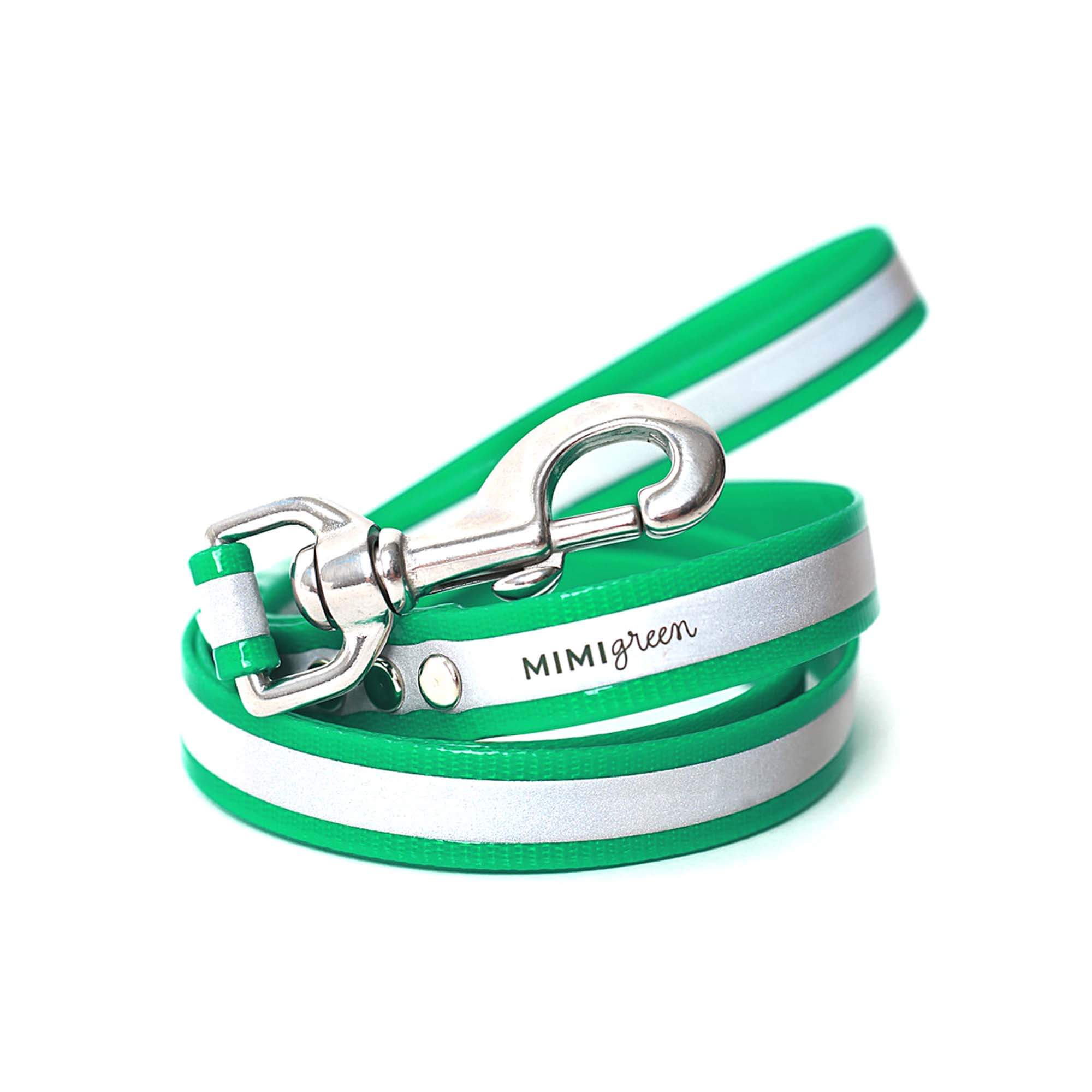 green reflective biothane dog leash