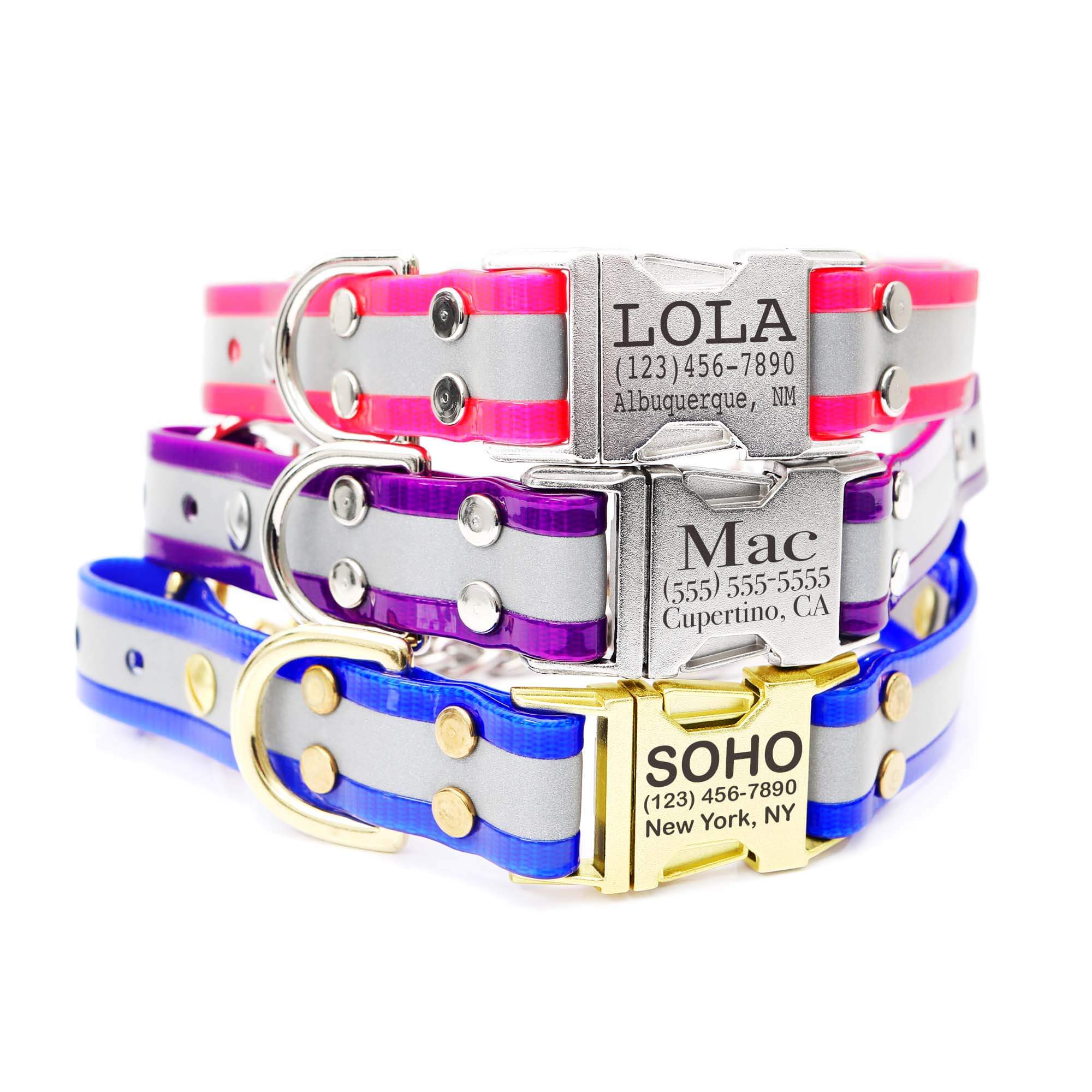 reflective quick release martingale collars personalized engraved stack
