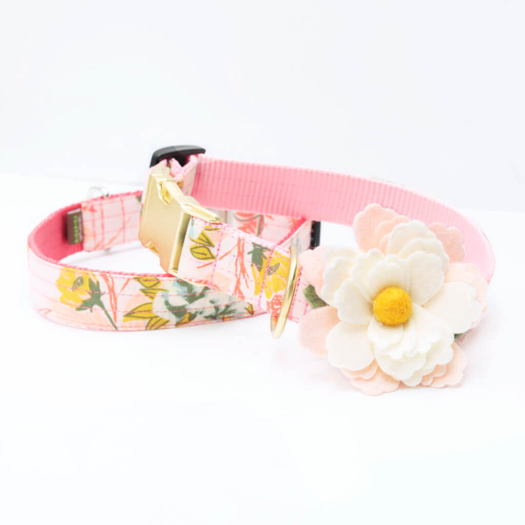 lulu floral pink dog collar gold buckle