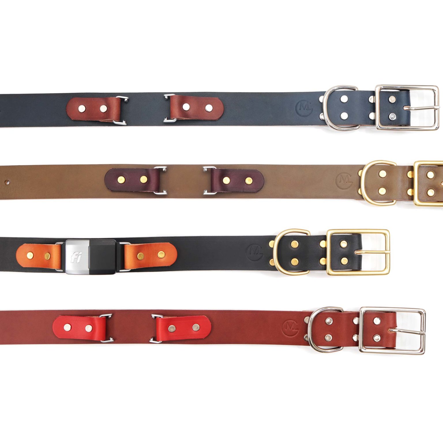 Fi Compatible Leather Dog Collar with Optional Nameplate Fi Wide