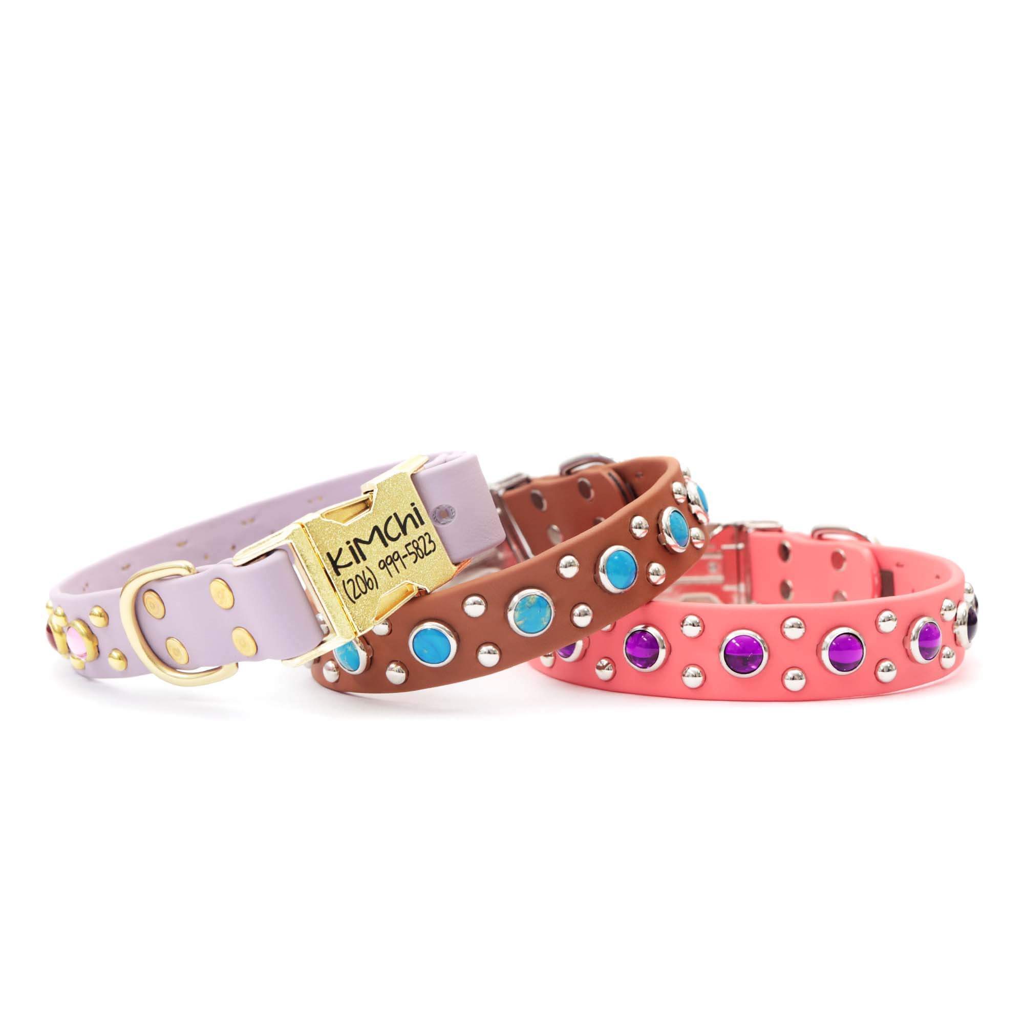 Personalized Studs & Gems Leather Dog Collar - 2 Wide - Pit Bull Gear