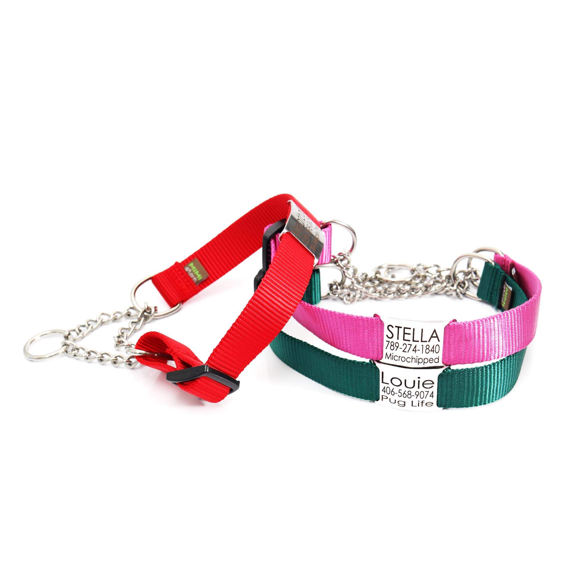Personalized Nylon Martingale Chain Dog Collar - 22 Colors