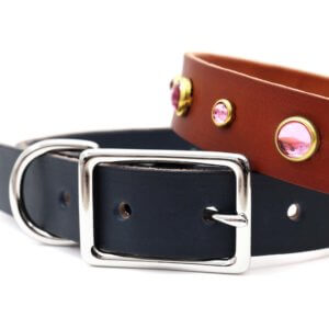 pink studded leather dog collar detail