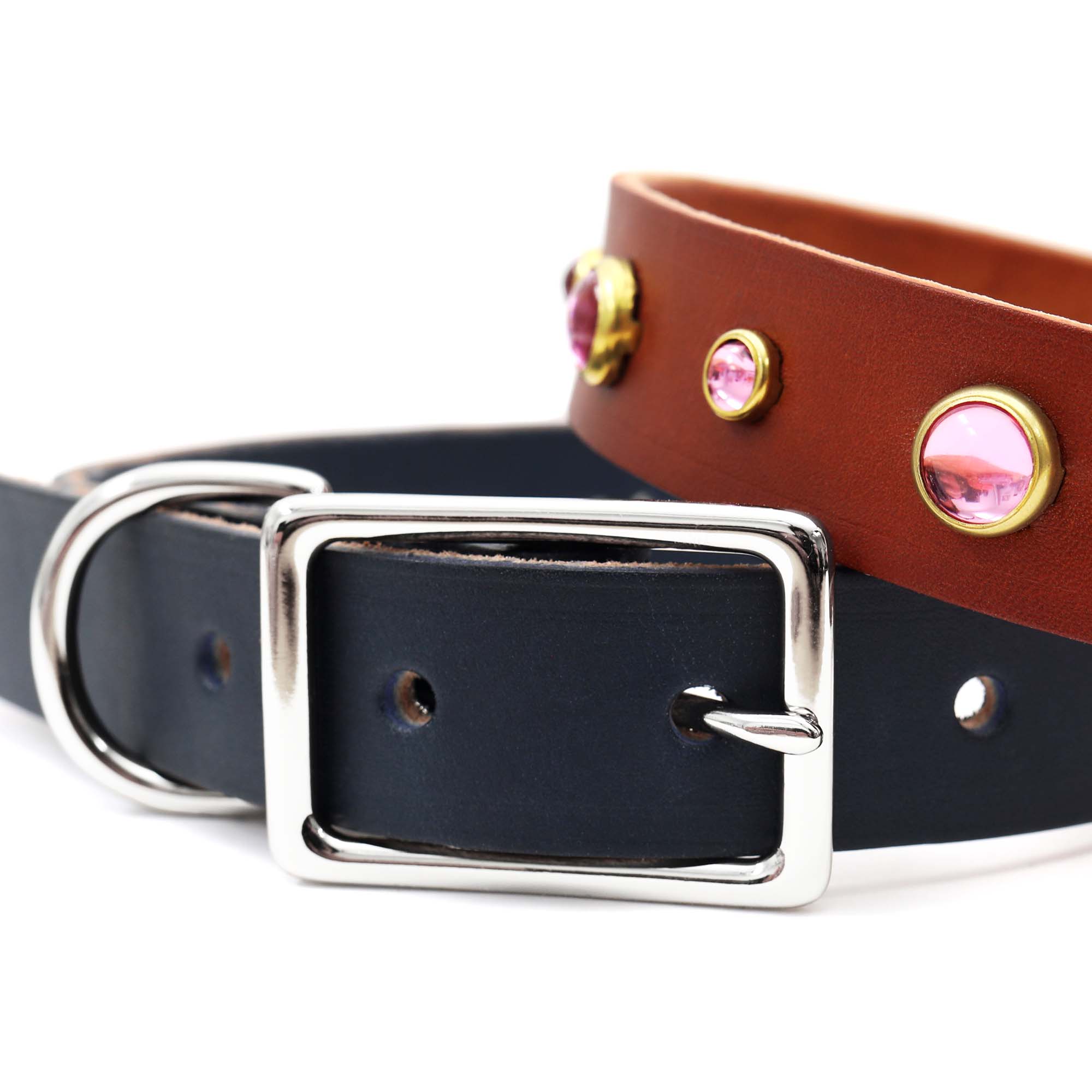 Pink leather sales studded dog collar