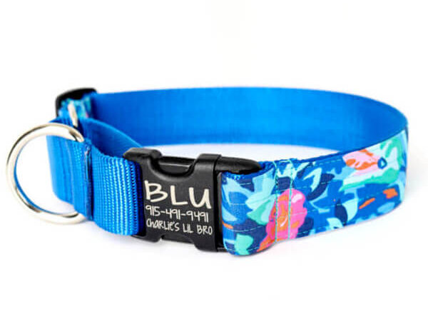 Floral martingale collar with engraved buckle