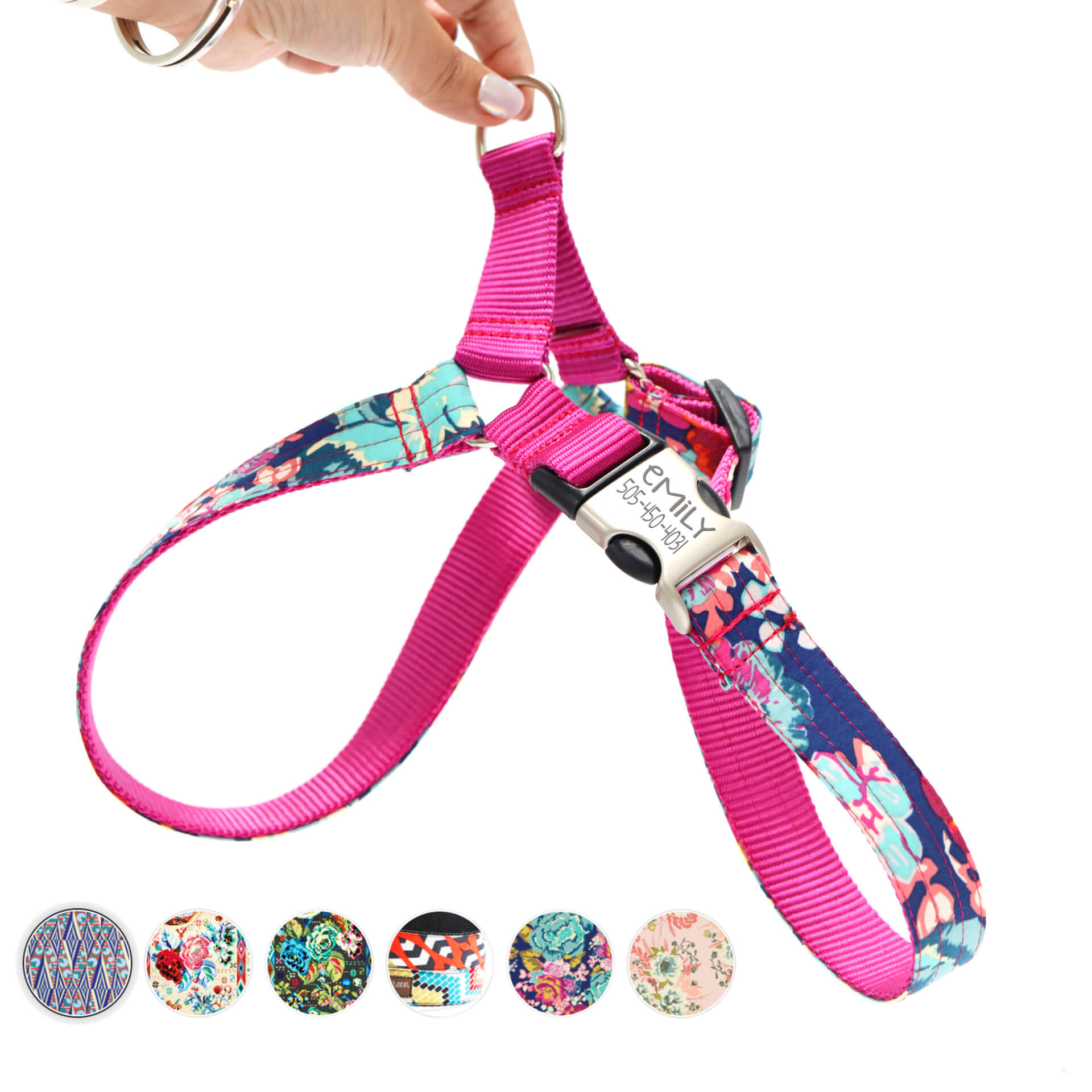 Designer Cotton Easy On Dog Harness - with Optional Personalized Buckle