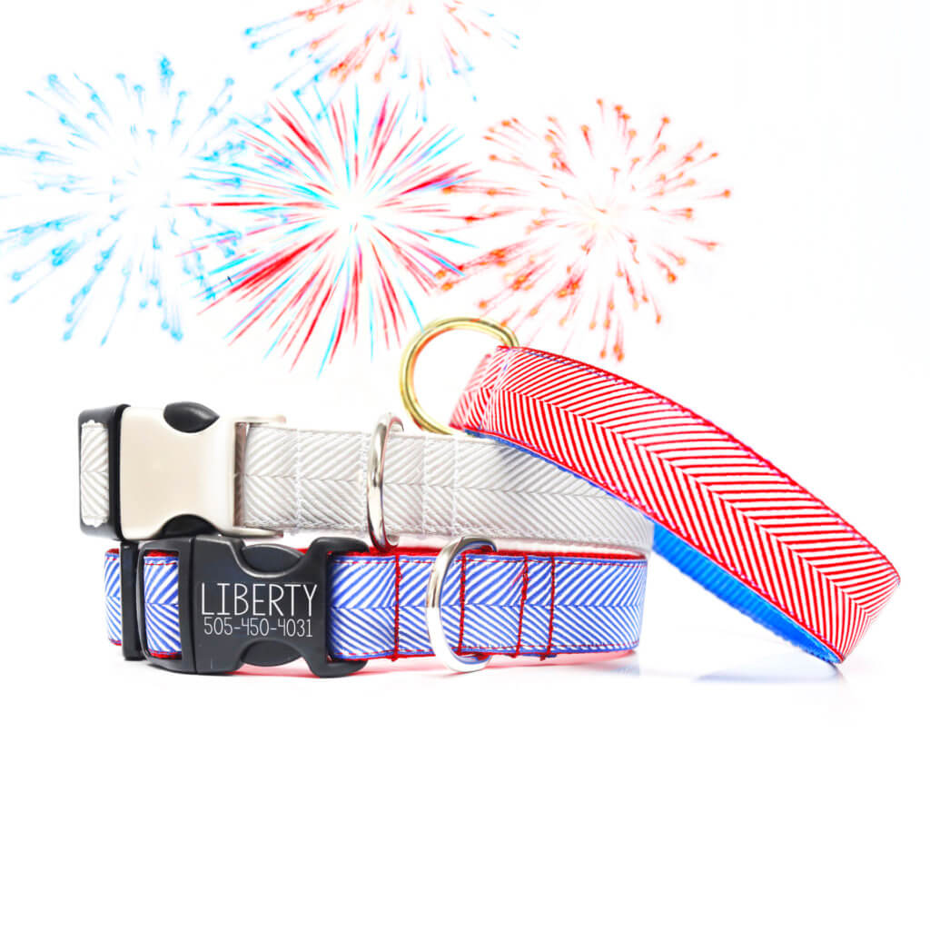 Fourth of July Herringbone Dog Collar Red White & Blue