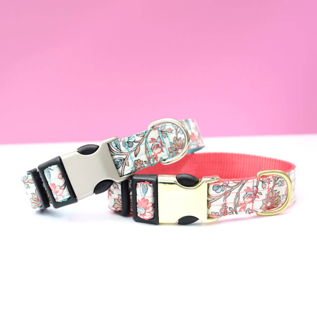 emma floral laminated dog collar pink