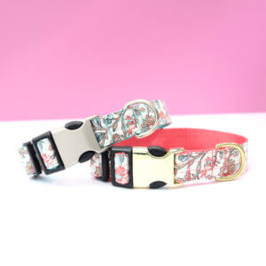 emma floral laminated dog collar pink