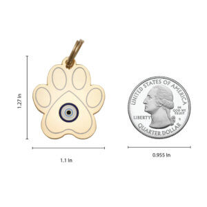 evil eye dog ID tag paw size comparison