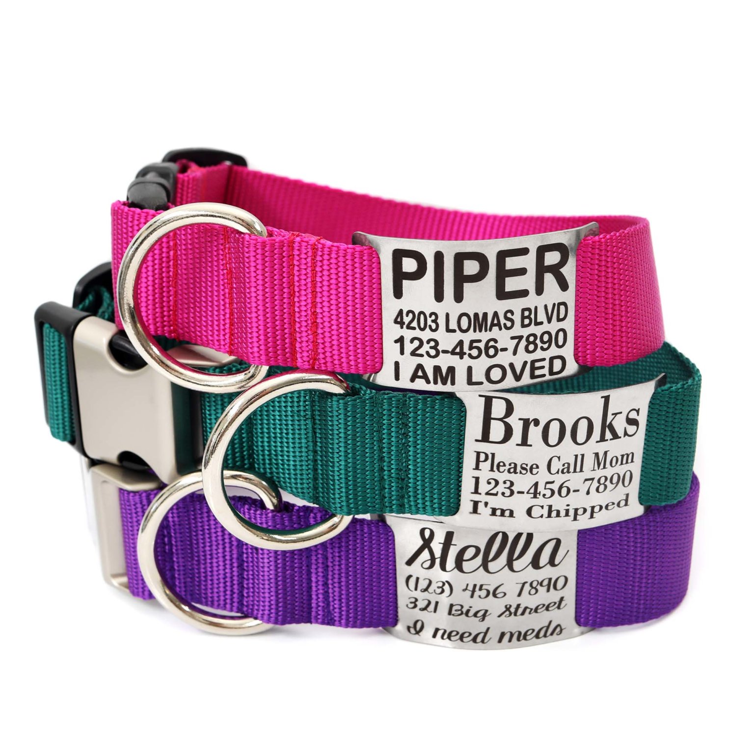 1.5 Inch Wide Nylon Engraved Nameplate Dog Collar