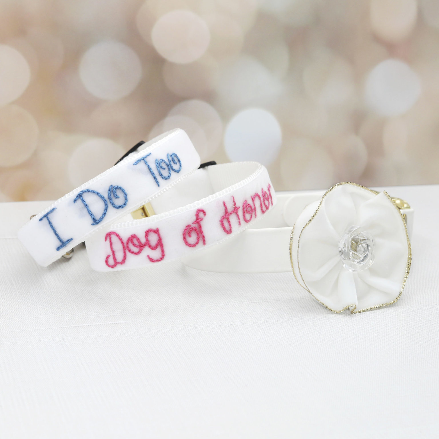 "I Do Too" Embroidered Wedding Dog Collar *36 Velvet Colors