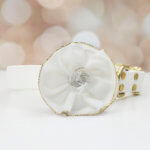 Dog Collar Flower - Wedding White & Gold Velvet