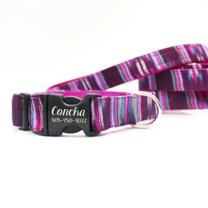 concha purple Guatemalan fabric dog collar engraved