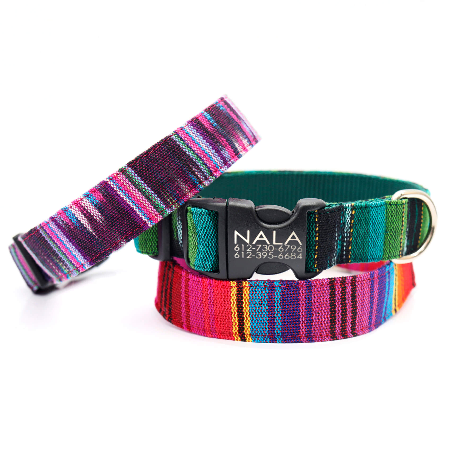 Guatemalan colorful dog collar personalized concha palmo fiesta