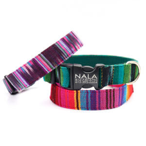 Guatemalan colorful dog collar personalized concha palmo fiesta
