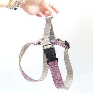 purple linen dog harness easy on