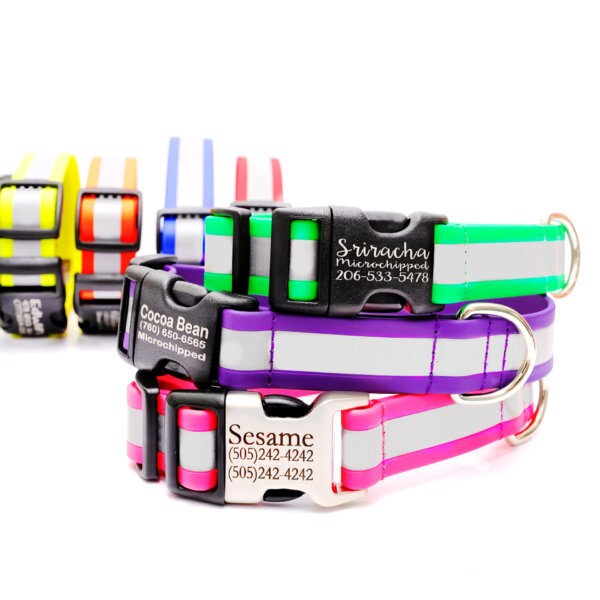 reflective waterproof dog collar biothane engraved