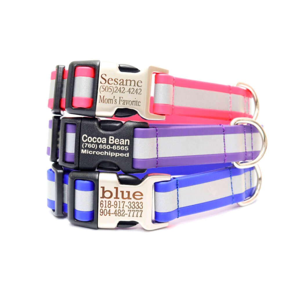 sewn midweight reflective buckle collars stack