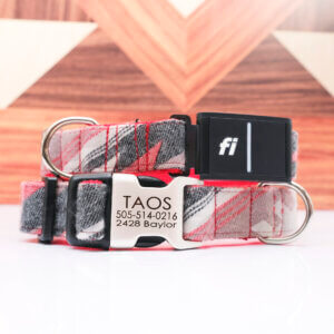 fi 3 flannel dog collar personalized ID Taos