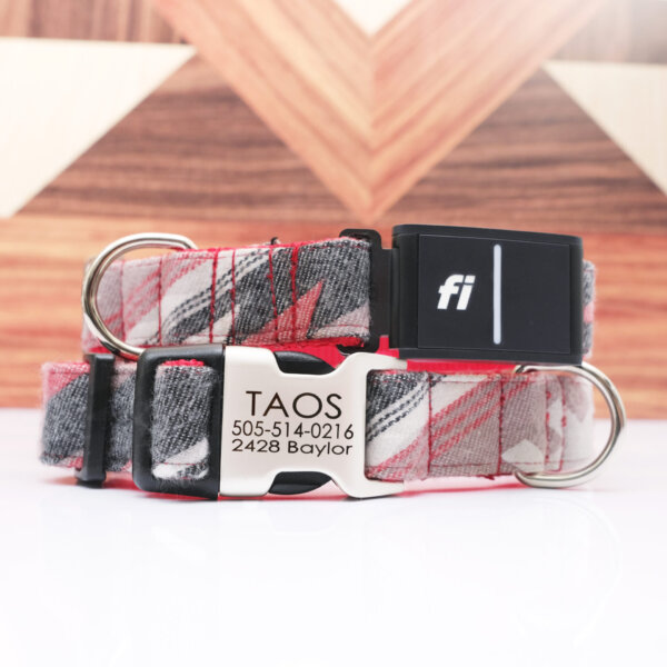 fi 3 flannel dog collar personalized ID Taos