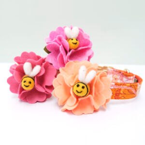dog collar flowers bee pink orange