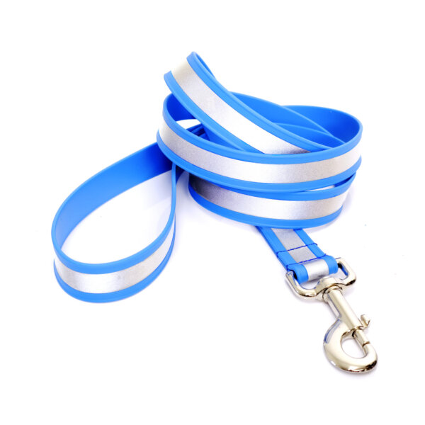 reflective lightweight biothane dog leash blue