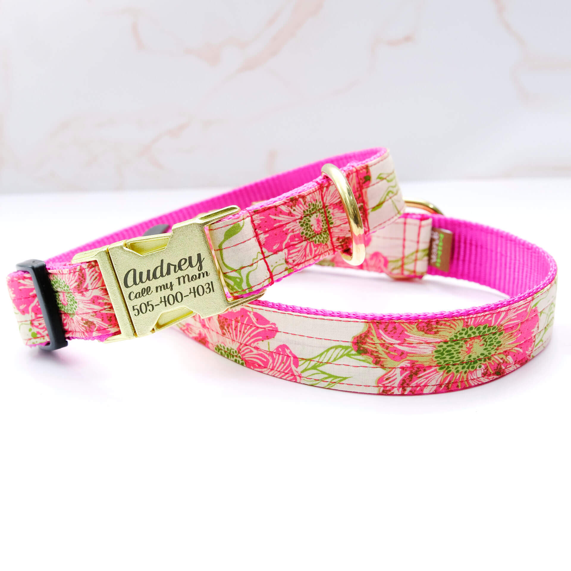 Audrey Vibrant Pink Floral Voile Dog Collar