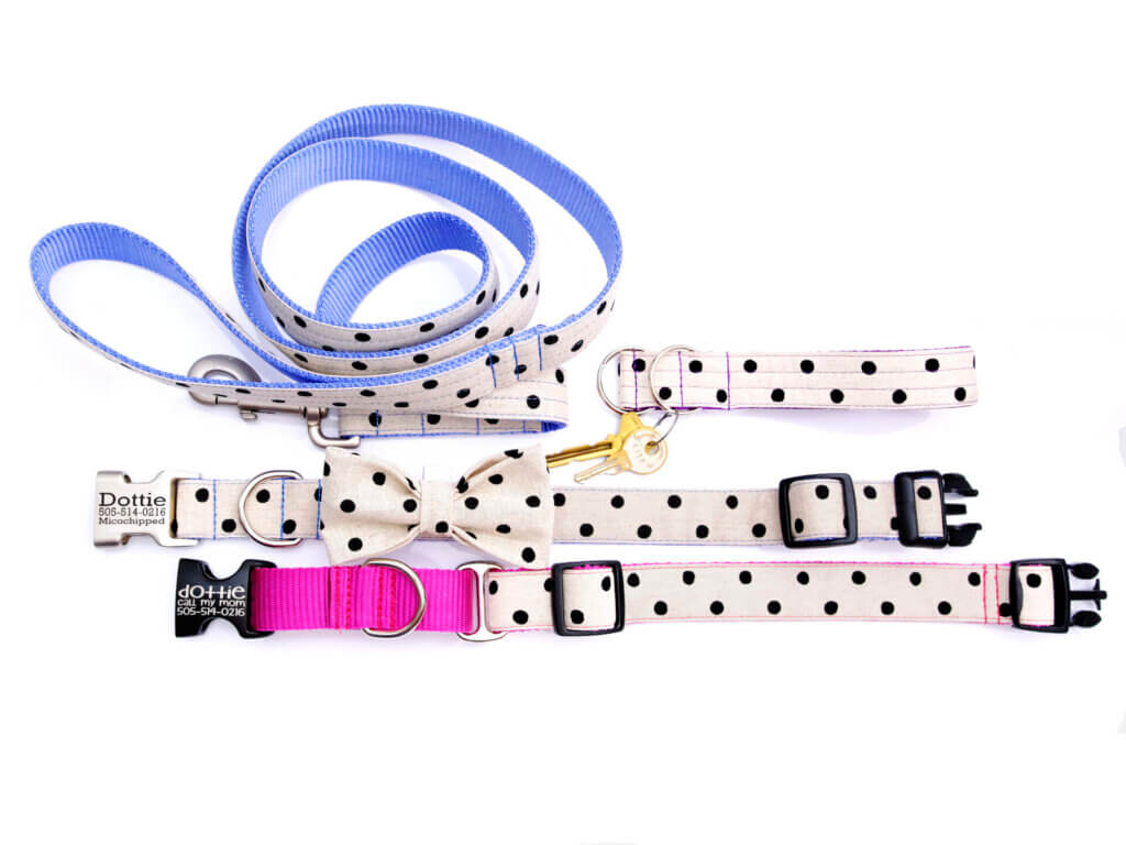 polka dot dog collars and leash dottie